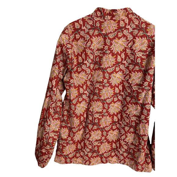 The Vermont Country Store Red Floral Block Print Button Up Jacket Womans Large - Picture 3 of 9